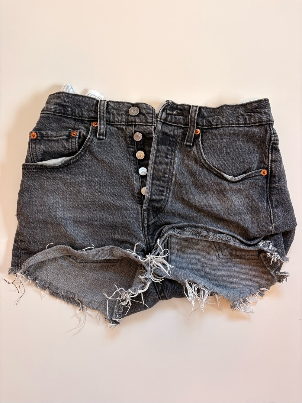 Levi's Black Distressed Button-Fly Denim Shorts